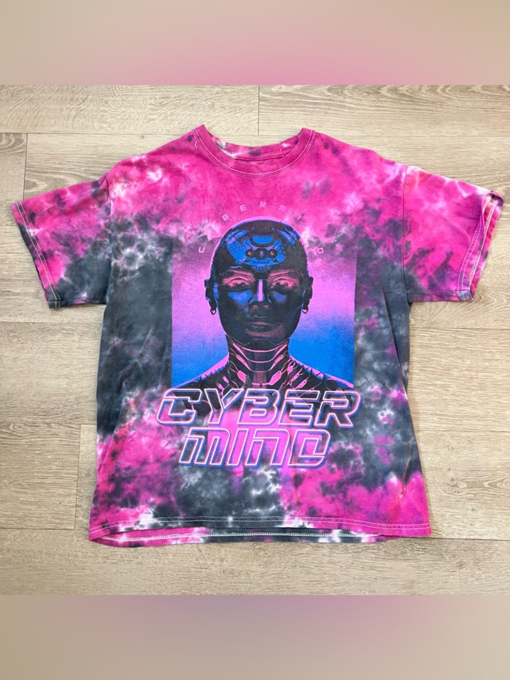 Cyber Mind Tie-Dye Graphic Tee - Pink/Black